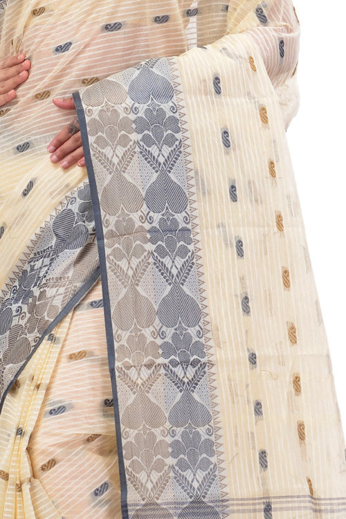 Black Brown Pure Cotton Aged_Women Tant Saree (402)